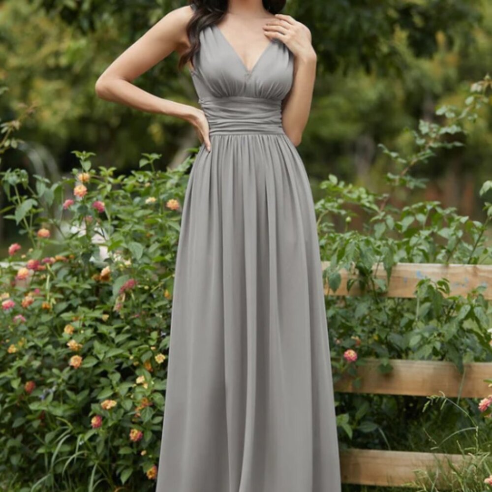 Elegant Maxi Long Evening Dress With Double V-Neck Size 10